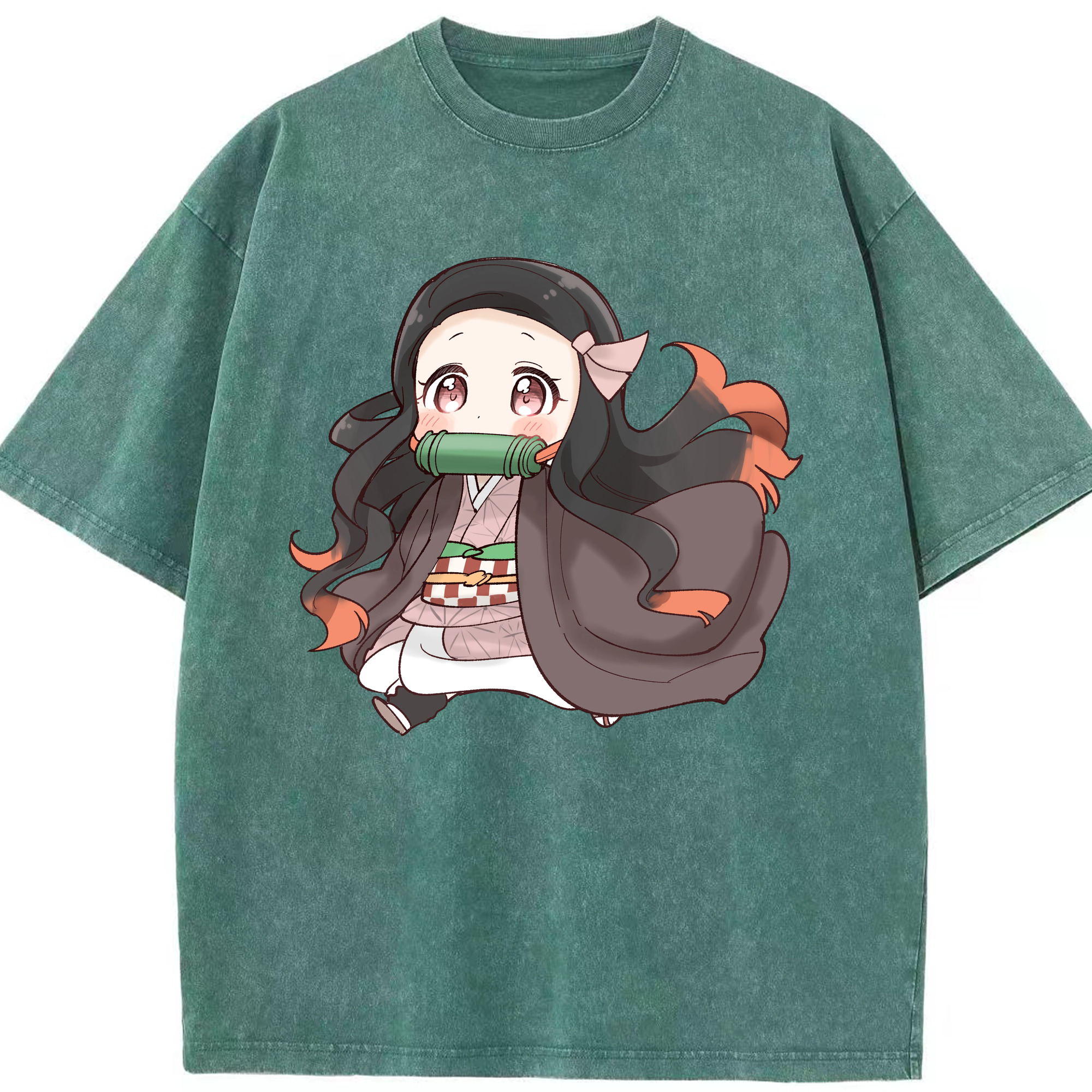 （画像用） 鬼滅の刃（きめつのやいば）竈門 禰󠄀豆子／かまど ねずこ Kamado Nezuko 綿100% ヴィンテージ風 半袖Tシャツ（フロントプリント）